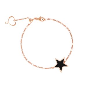 BRACCIALE DI CATENA CON STELLA IN SMALTO NERO A CATTEDRALE E PIETRE DI SPINELLO